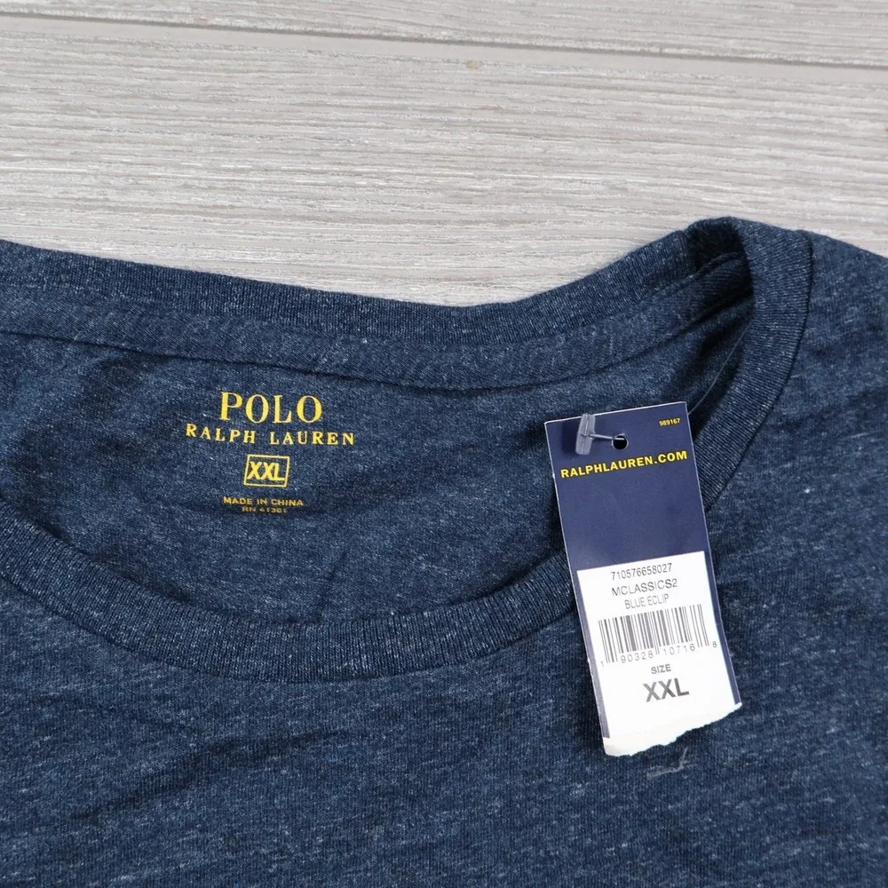 NWT Polo Ralph Lauren Pocket Tee Men's XXL 2XL Blue Heather White Pony